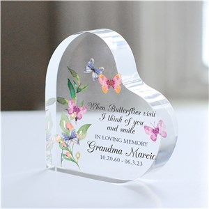 Personalized When Butterflies Visit Acrylic Heart Memorial Keepsake