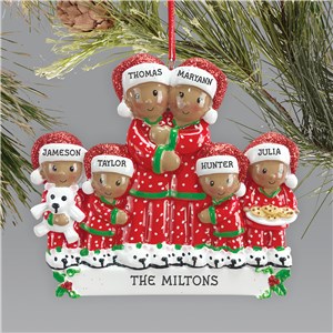 African American Family in Pajamas Ornament