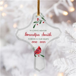 Personalized In Loving Memory Cross Ornament With Cardinal Design