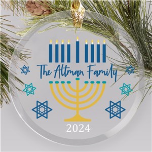 Custom Round Glass Hanukkah Ornament With Menorah