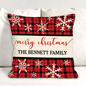 Personalized Merry Christmas Plaid Throw Pillow