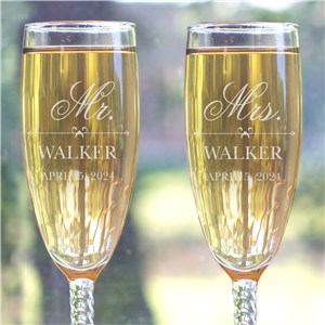 Engraved Mr and Mrs Glass Flutes | Personalized Champagne Flutes