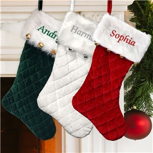 Embroidered Quilted Christmas Stocking With Bells