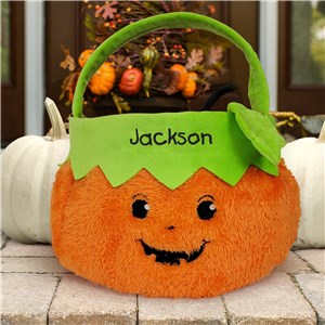 Personalized Embroidered Trick Or Treat Pumpkin Basket With Name