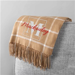 Embroidered Family Name Windowpane Throw Blanket 