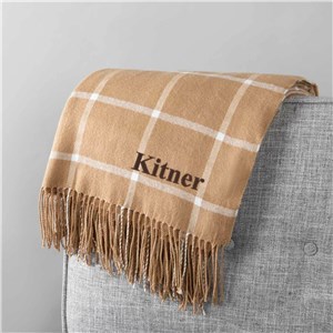 Embroidered Windowpane Throw Blanket with Name