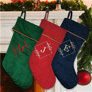 Embroidered Floral Monogram Velvet Christmas Stocking