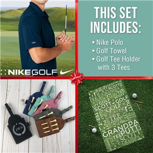 Golf Gift Set | Personalized Nike Polo, Tee Holder, & Golf Towel