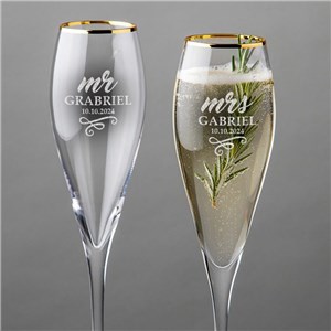 Engraved Mr & Mrs Gold Rim Champagne Flutes