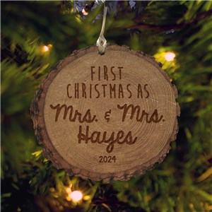 Mr. & Mrs. First Married Christmas Rustic Wood Ornament