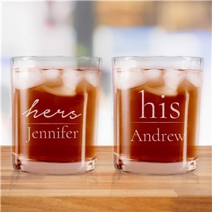 Engraved His and Hers Couple's Rocks Glass Set | Personalized Couple Gifts