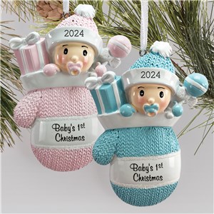 Personalized Blue Mitten Baby Christmas Ornament