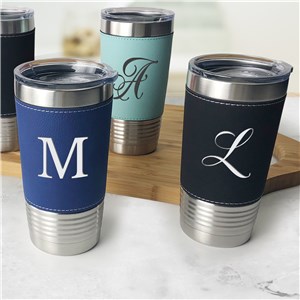 Engraved Faux Leather Tumbler | Personalized Leatherette Wrapped Tumbler