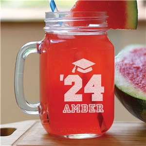 Engraved Mason Jar with Graduation Cap