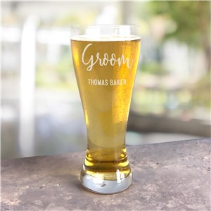 Engraved Groom & Bride Wedding Pilsner Glass 