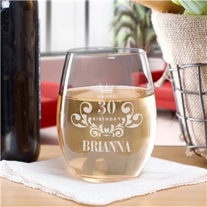 Engraved Birthday Royalty Stemless Wine Glass