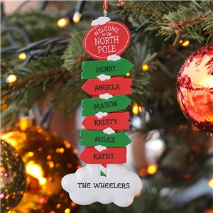 Personalized North Pole Sign Ornament with Family Names