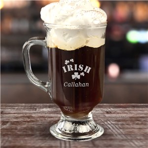 Engraved Irish Shamrocks Irish Coffee Mug