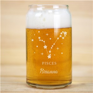 Engraved Zodiac Star Signs Beer Can Glass