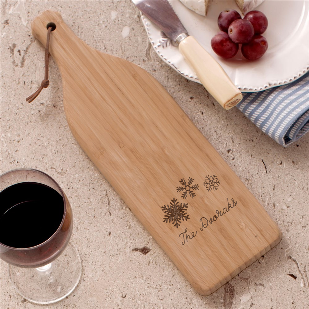 Wine Bottle Shaped Engraved Christmas Bamboo Cutting Board