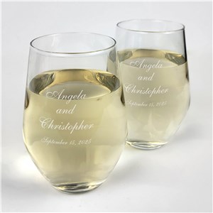 Engraved Wedding Couple Contemporary Stemless Wine Glass Set L2736342-S2