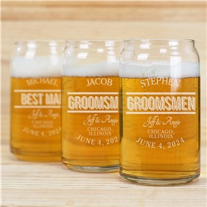 Engraved Groomsmen Beer Can Glass | Personalized Wedding Favors