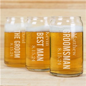 Engraved Wedding Party Beer Can Glass | Personalized Wedding Favors