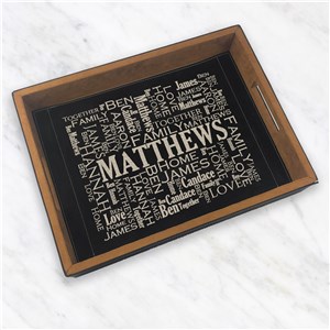 Engraved Family Word Art Leatherette Serving Tray