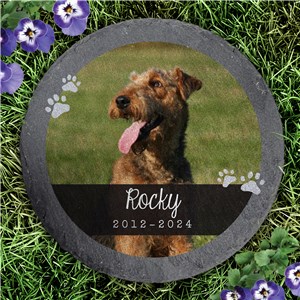 Personalized Pet Photo Memorial Round Slate Stone L9353414