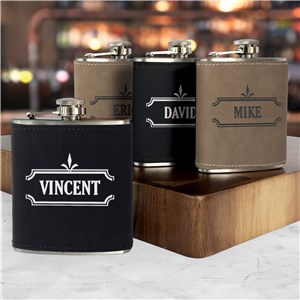 Engraved Ornate Border With Name Leatherette Flask LP14785281X