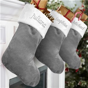 Embroidered Gray Plush Stocking