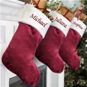 Embroidered Burgundy Plush Stocking