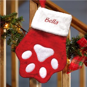 Embroidered Red Dog Paw Christmas Stocking