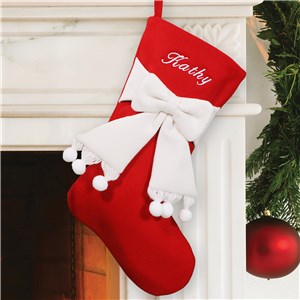 Embroidered Red and Ivory Bow Christmas Stocking