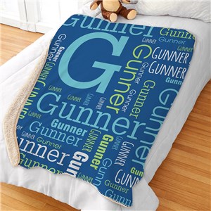 Personalized Blue Boys' Word-Art Sherpa Blanket