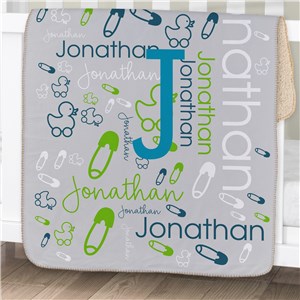 Personalized Initial Word-Art Baby Sherpa Blanket | Personalized Baby Blanket With Name