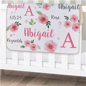 Personalized Pink Floral Baby Sherpa Blanket