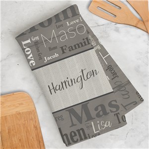 Personalized Wood Pattern Word Art Dish Towel