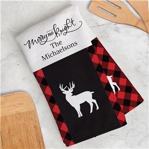 Personalized Merry & Bright Plaid Dish Towel