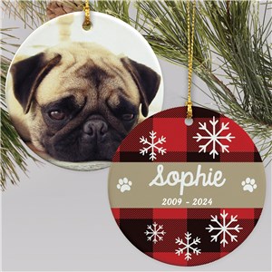 Personalized Red Plaid Memorial Photo Double Sided Round Ornament