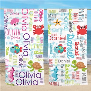 Personalized Ocean Word Art Beach Towel