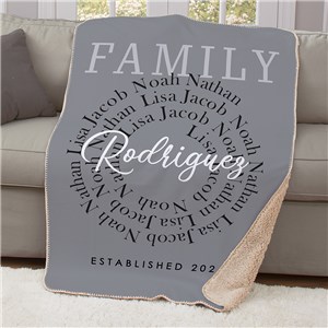 Personalized Family Spiral Word Art 37x57 Sherpa Blanket U2264087