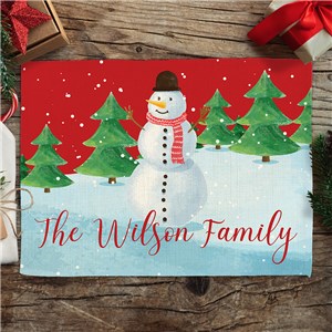 Personalized Watercolor Snowman Linen Placemat U22973179