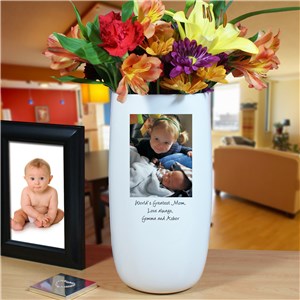 Personalized Ceramic Photo Vase with Custom Caption