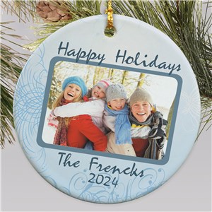 Ceramic Happy Holidays Photo Ornament | Christmas Ornaments Personalized