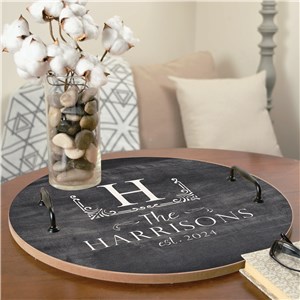 Personalized Name And Initial Chalkboard Round Tray 