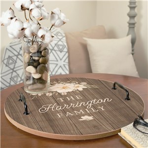 Personalized Magnolia & Wood Texture Round Tray 